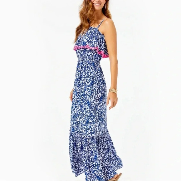 Lilly Pulitzer Adia Ruffle Maxi Sundress Oyster Bay Blue Krillin It - Picture 1 of 8